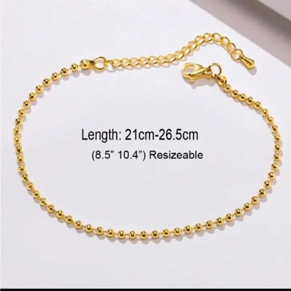 Gold Ankle Bracelet - Beaded Chain Anklet Waterproof - Picture 2 of 5